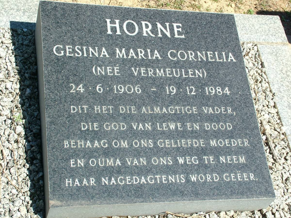 HORNE Gesina Maria Cornelia nee VERMEULEN 1906-1984
