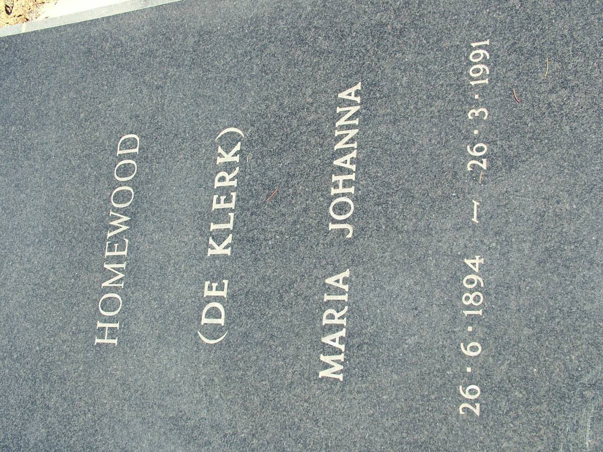 HOMEWOOD Maria Johanna nee DE KLERK 1894-1991