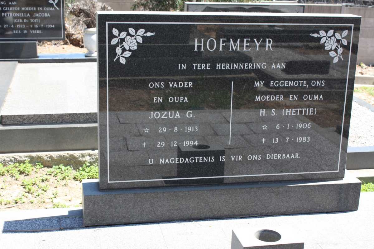HOFMEYR Jozua G. 1913-1994 &amp; H.S. 1906-1983