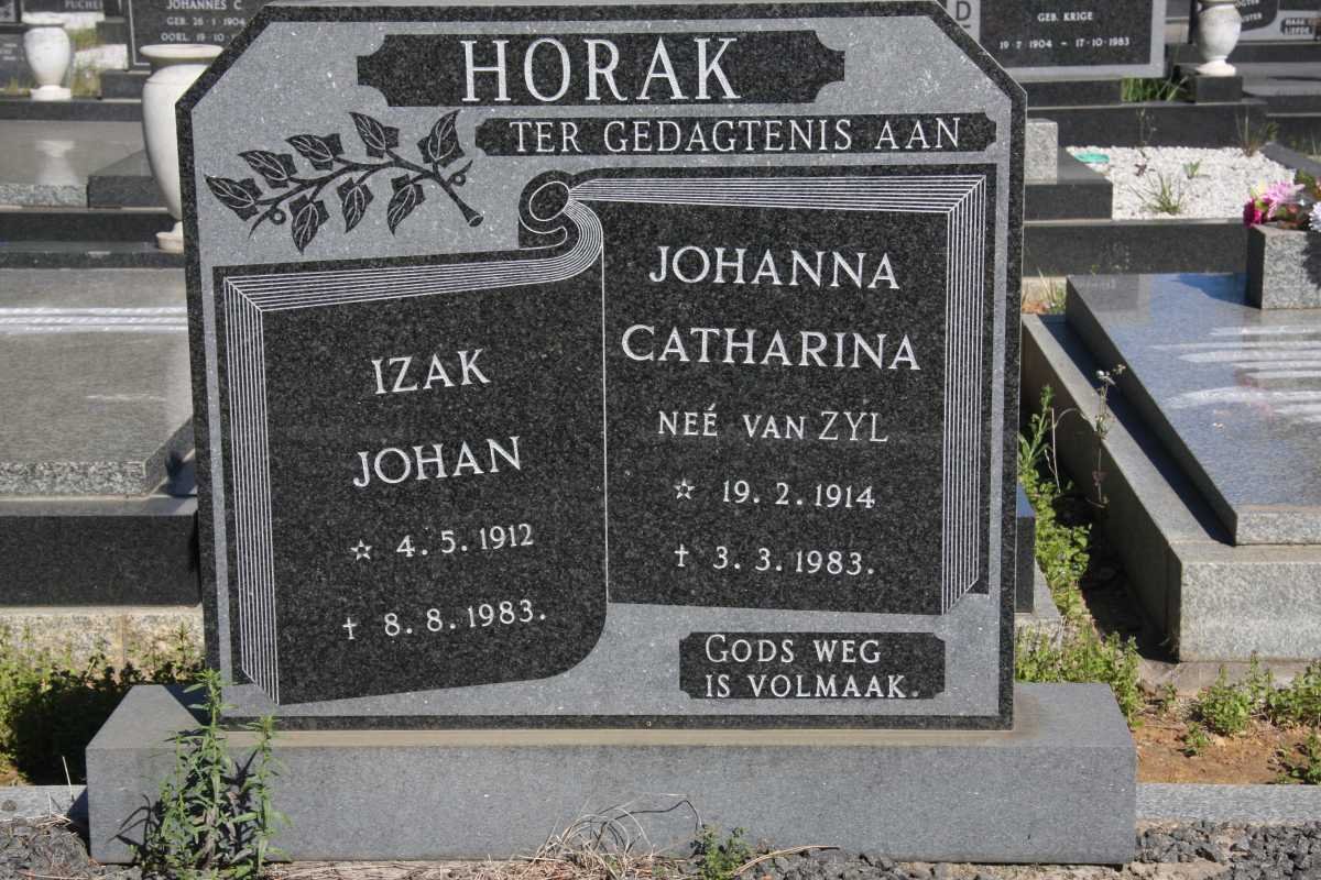 HORAK Izak Johan 1912-1983 &amp; Johanna Catharina VAN ZYL 1914-1983