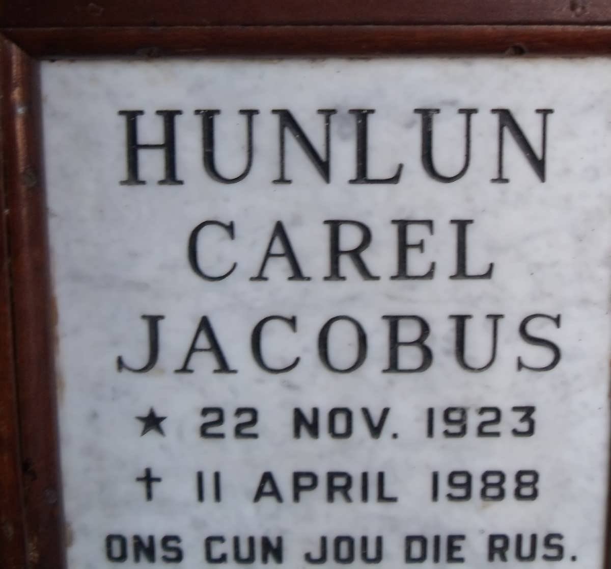 HUNLUN Carel Jacobus 1923-1988
