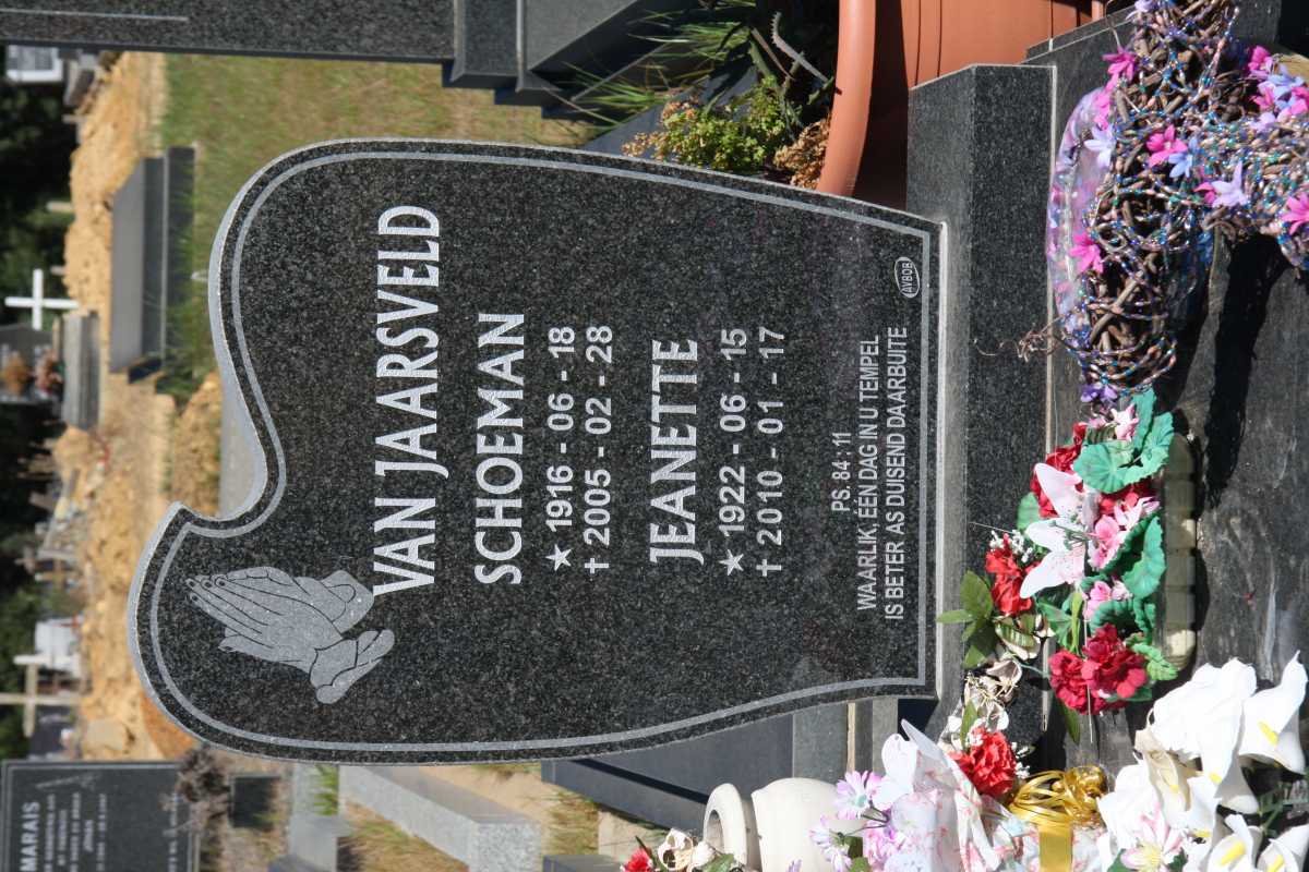 JAARSVELD Schoeman, van 1916-2005 &amp; Jeanette 1922-2010
