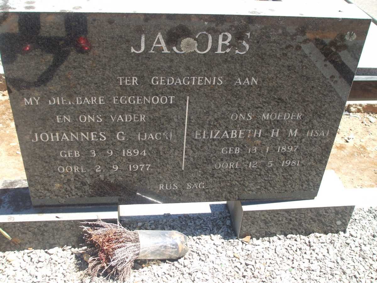 JACOBS Johannes G. 1894-1977 &amp; Elizabeth H.M. 1897-1981