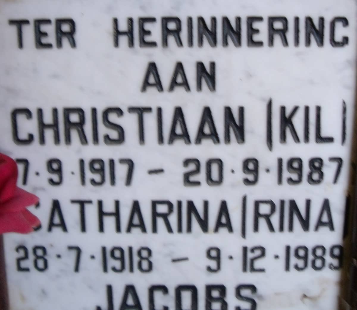 JACOBS Christiaan 1917-1987 &amp; Catharina 1918-1989