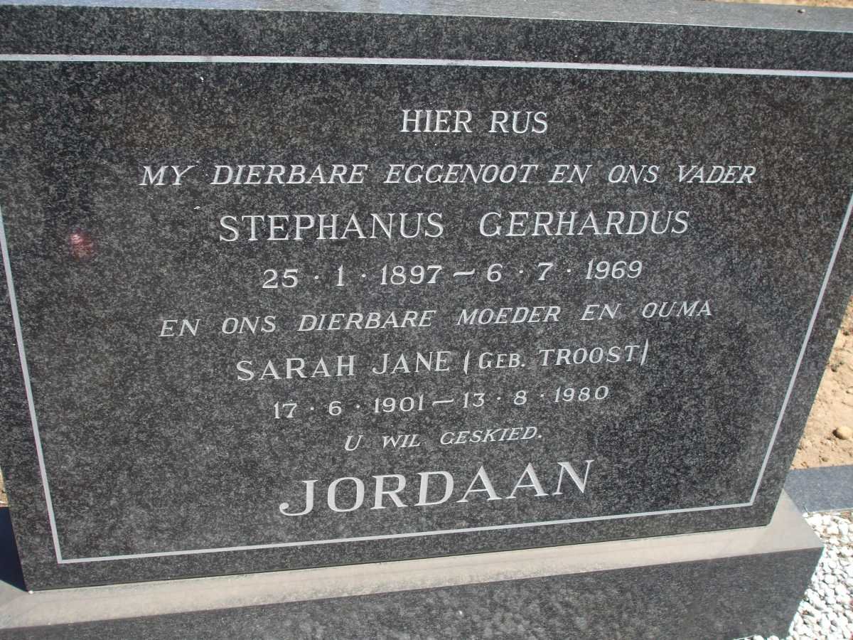 JORDAAN Stephanus Gerhardus 1897-1969 &amp; Sarah Jane TROOST 1901-1980