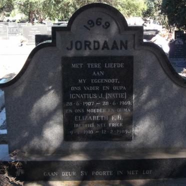 JORDAAN Ignatius J. 1907-1969 &amp; Elizabeth F.H. FRICK 1910-1985