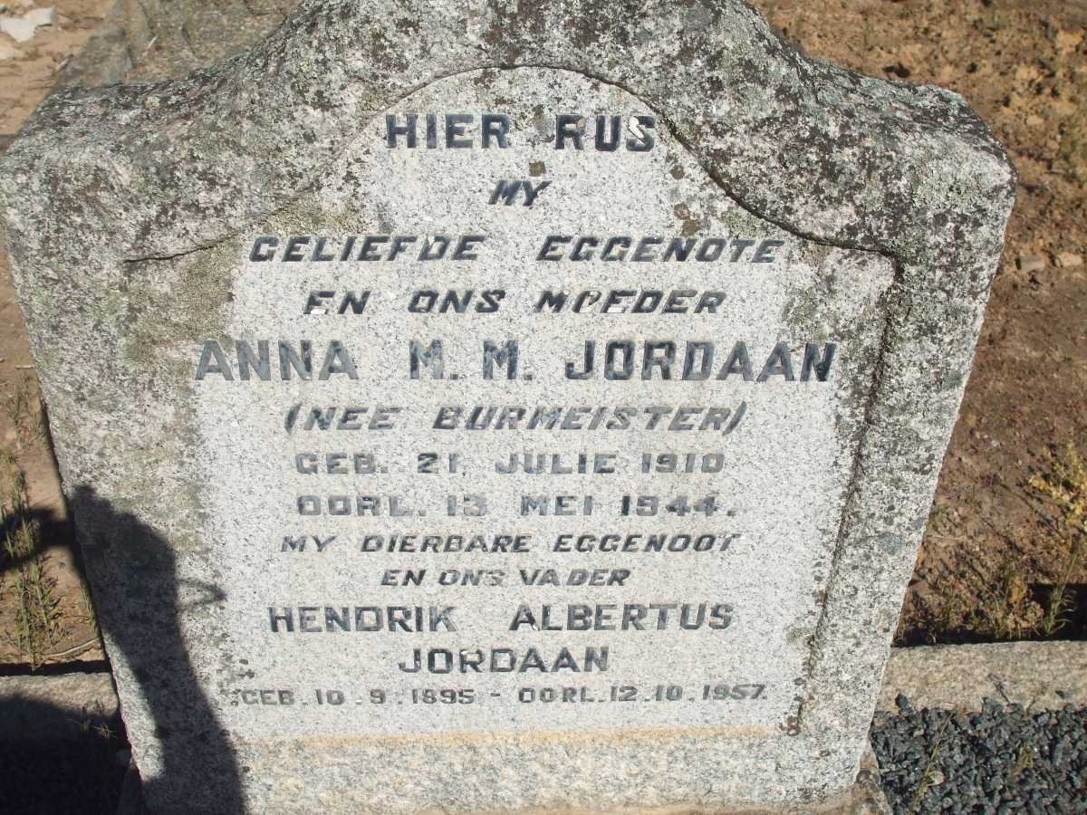 JORDAAN Hendrik Albertus 1895-1957 &amp; Anna M.M. BURMEISTER 1910-1944