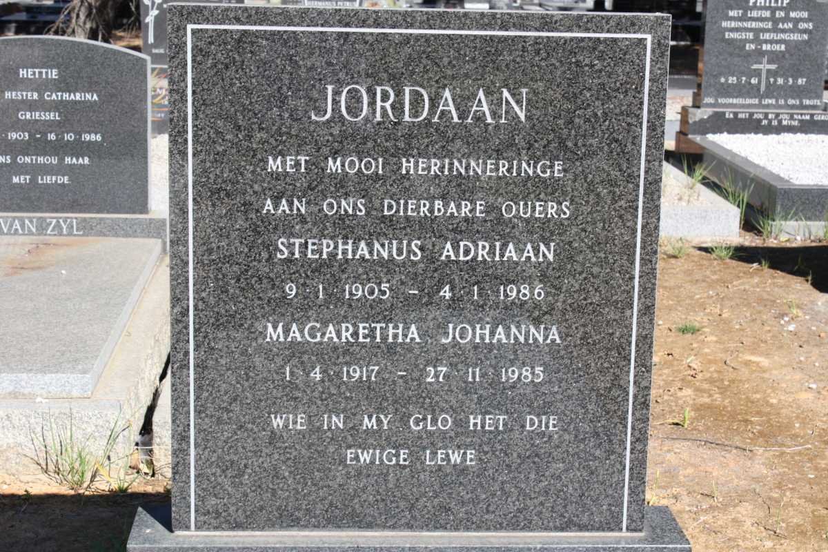 JORDAAN Stephanus Adriaan 1905-1986 &amp; Margaretha Johanna 1917-1985
