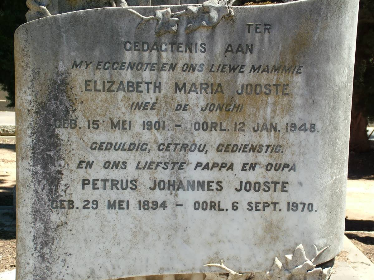 JOOSTE Petrus Johannes 1894-1970 &amp; Elizabeth Maria DE JONGH 1901-1948