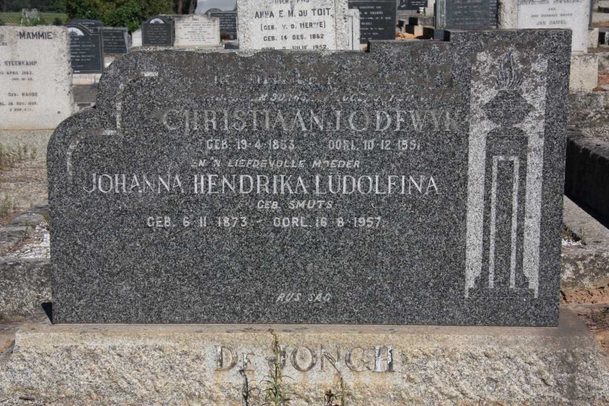 JONGH Christiaan Lodewyk, de 1853-1991 &amp; Johanna Hendrika Ludolfina SMUTS 1873-1957