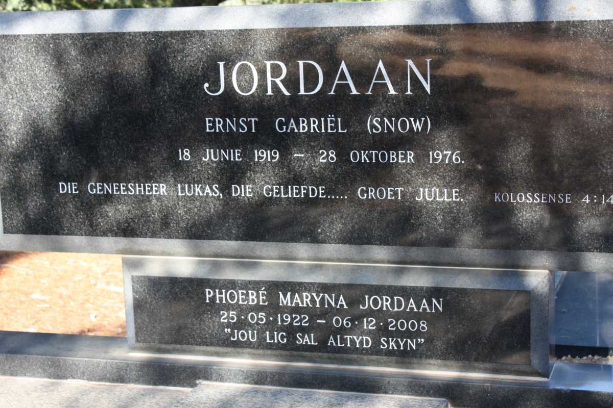 JORDAAN Ernst Gabriël 1919-1976 &amp; Phoebé Maryna 1922-2008