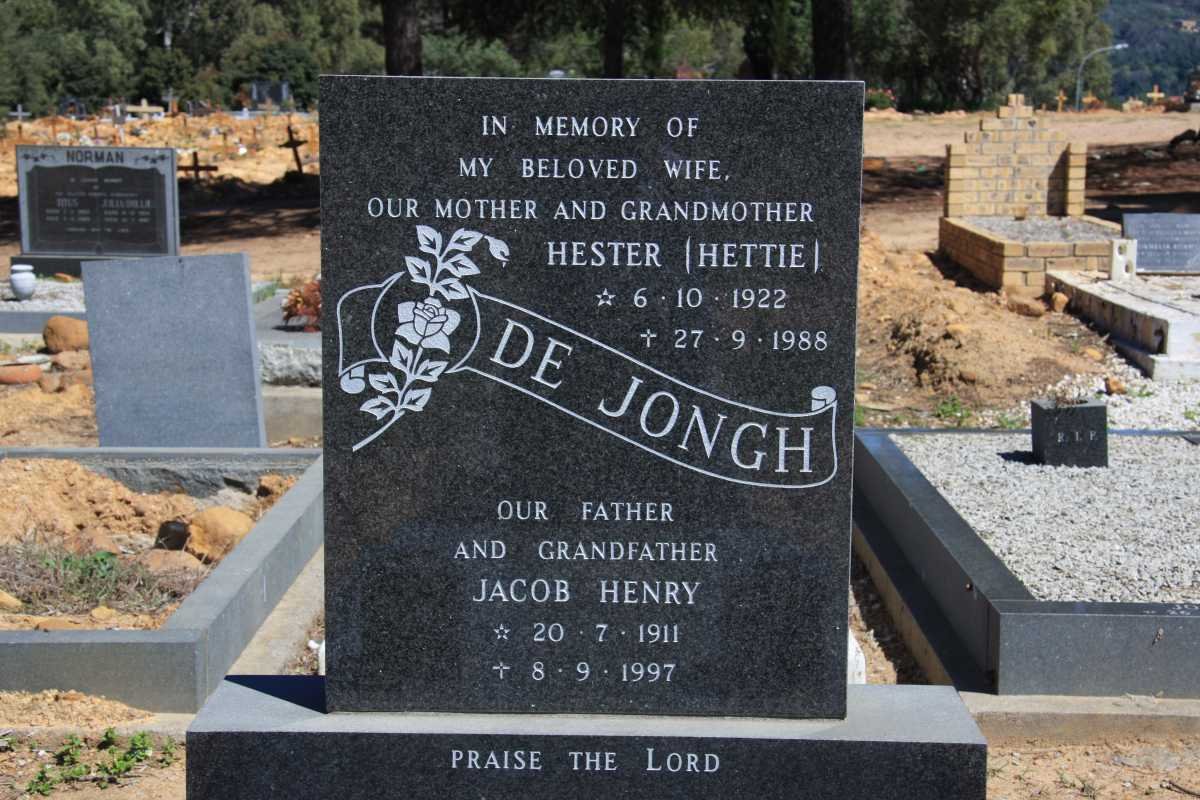 JONGH Jacob Henry, de 1911-1997 &amp; Hester 1922-1988