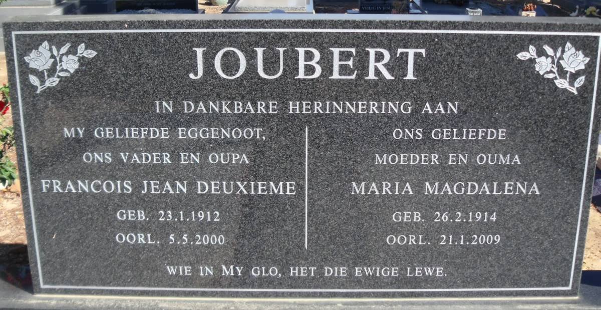 JOUBERT Francois Jean Deuxieme 1912-2000 &amp; Maria Magdalena 1914-2009