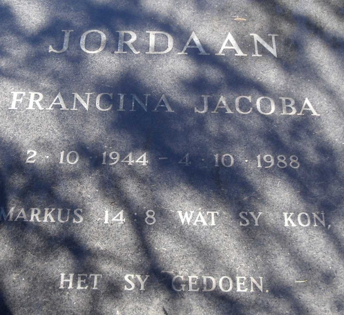 JORDAAN Francina Jacoba 1944-1988