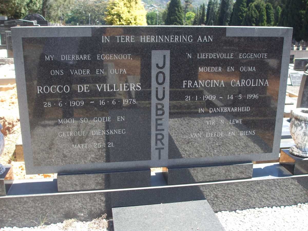 JOUBERT Rocco De Villiers 1909-1978 &amp; Francina Carolina 1909-1996