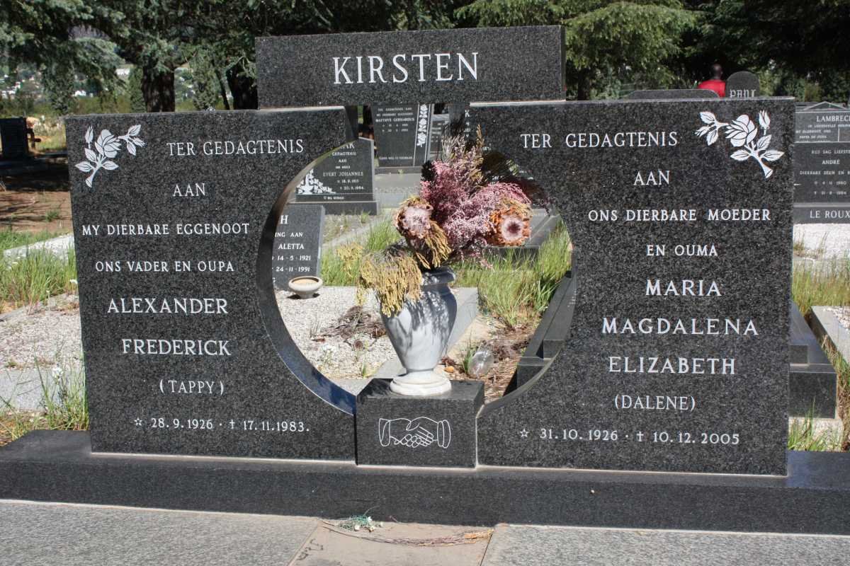 KIRSTEN Alexander Frederick 1926-1983 &amp; Maria Magdalena Elizabeth 1926-2005