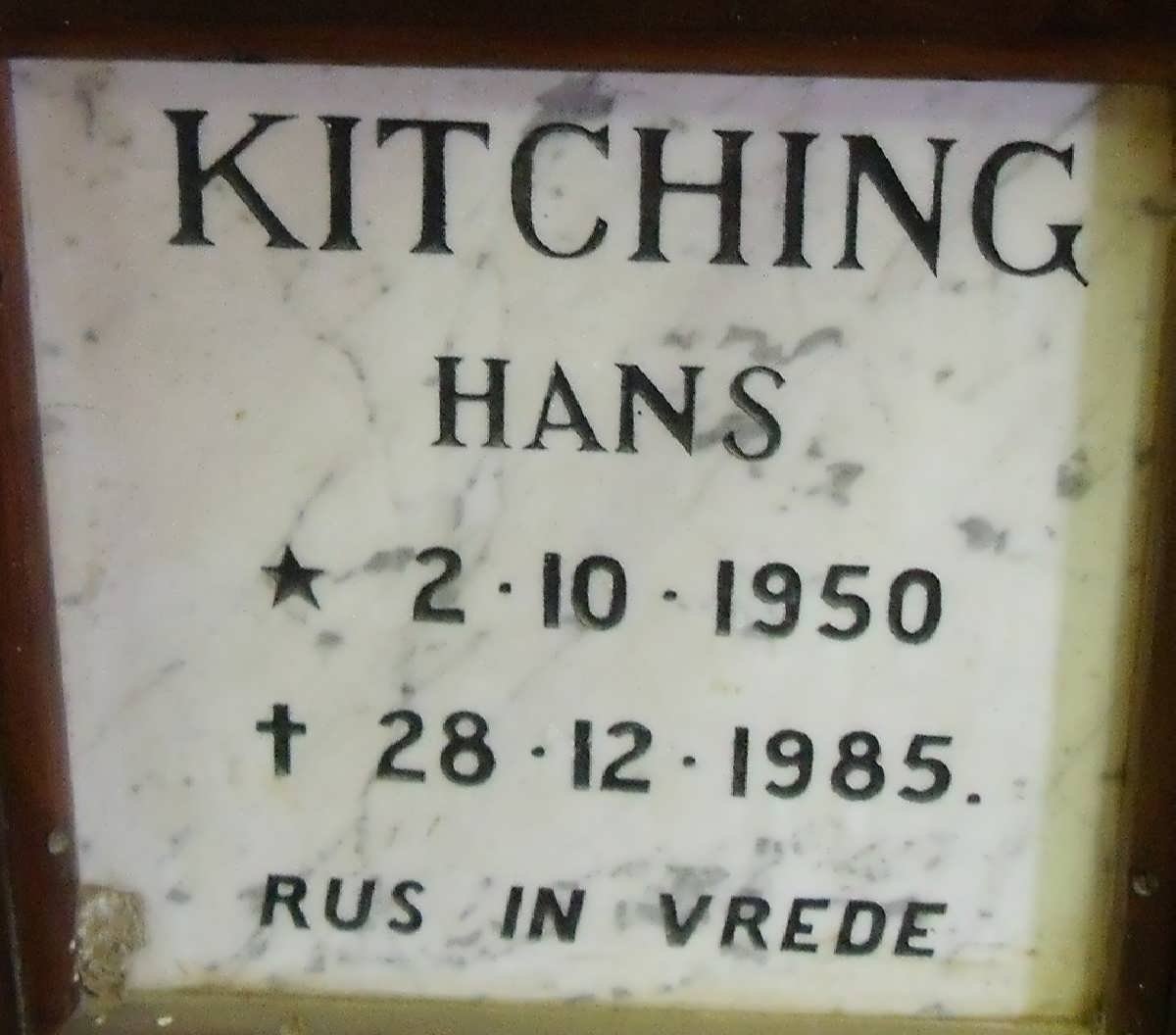 KITCHING Hans 1950-1985