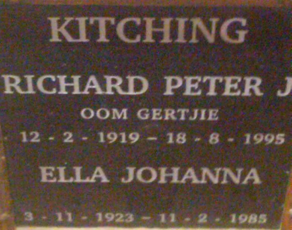 KITCHING Richard Peter J. 1919-1995 &amp; Ella Johanna 1923-1985