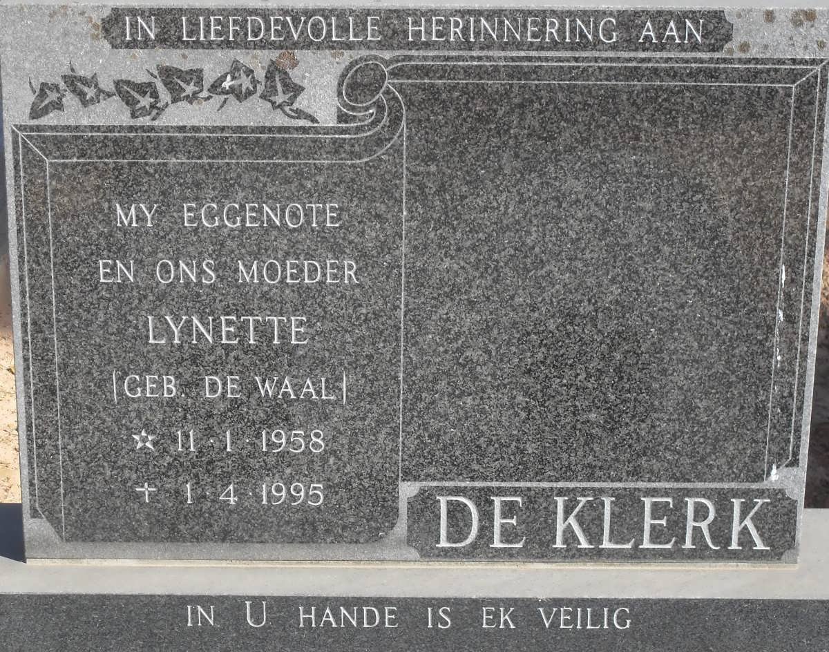 KLERK Lynette, de nee DE WAAL 1958-1995