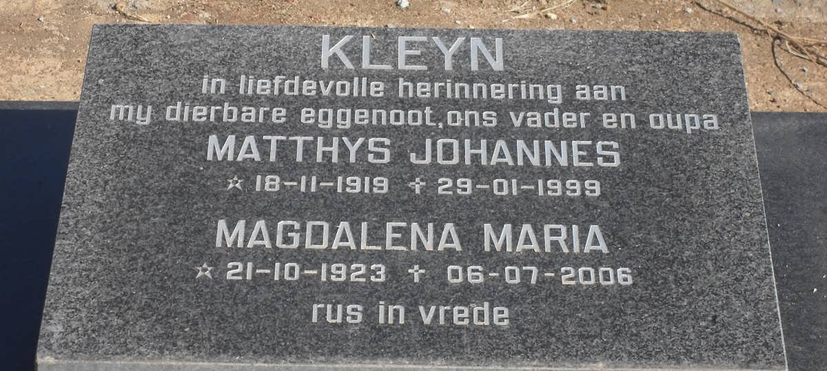 xxKLEYN Matthys Johannes 1919-1999 &amp; Magdalena Maria 1923-2006