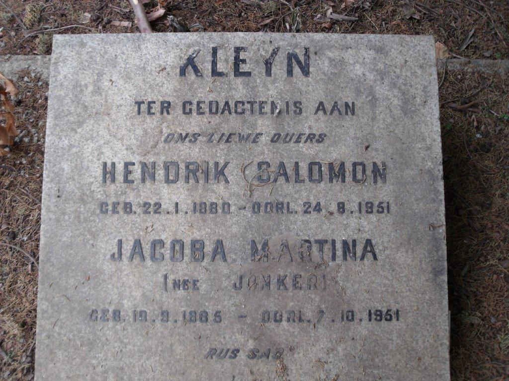 KLEYN Hendrik Salomon 1880-1951 &amp; Jacoba Martina JONKER 1885-1951