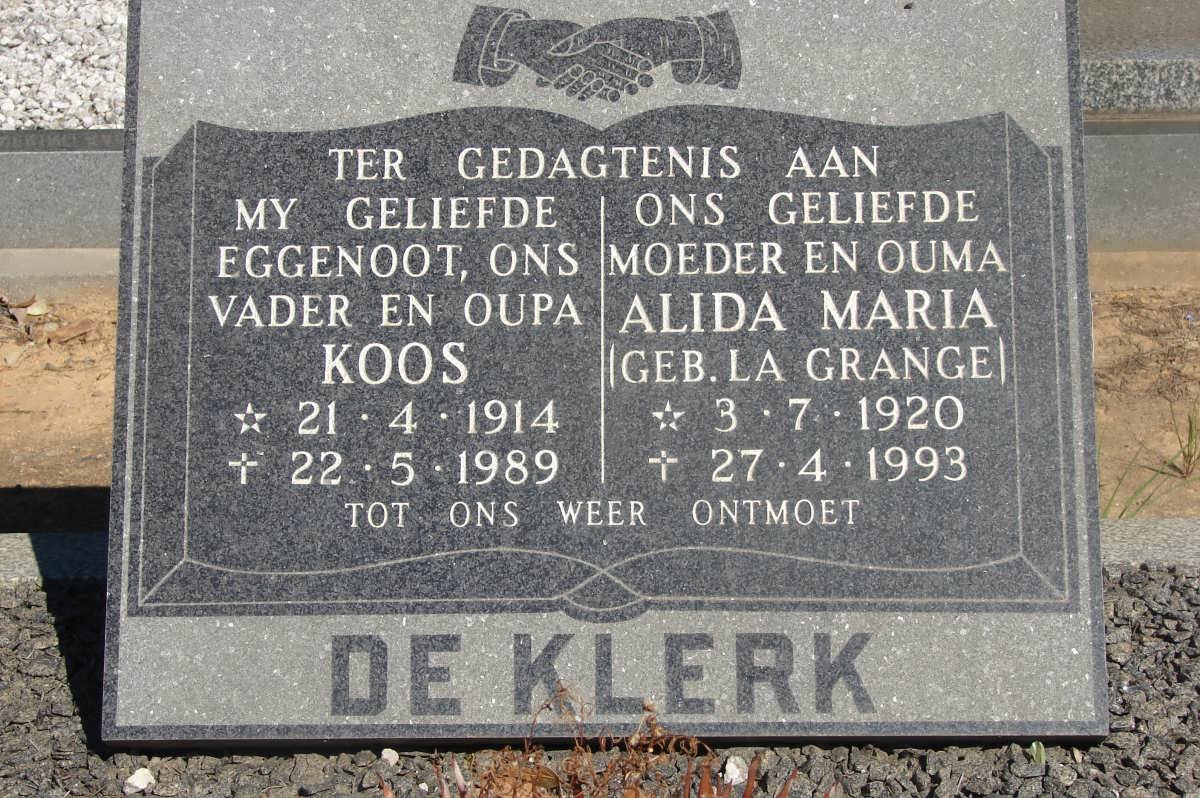 KLERK Koos, de 1914-1989 &amp; Alida Maria LA GRANGE 1920-1993