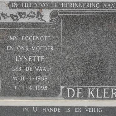 KLERK Lynette, de nee DE WAAL 1958-1995