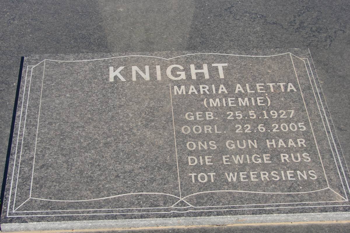 KNIGHT Maria Aletta 1927-2005