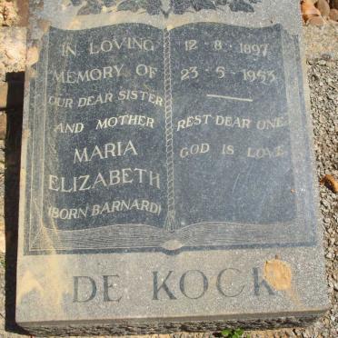 KOCK Maria Elizabeth, de nee BARNARD 1897-1953  