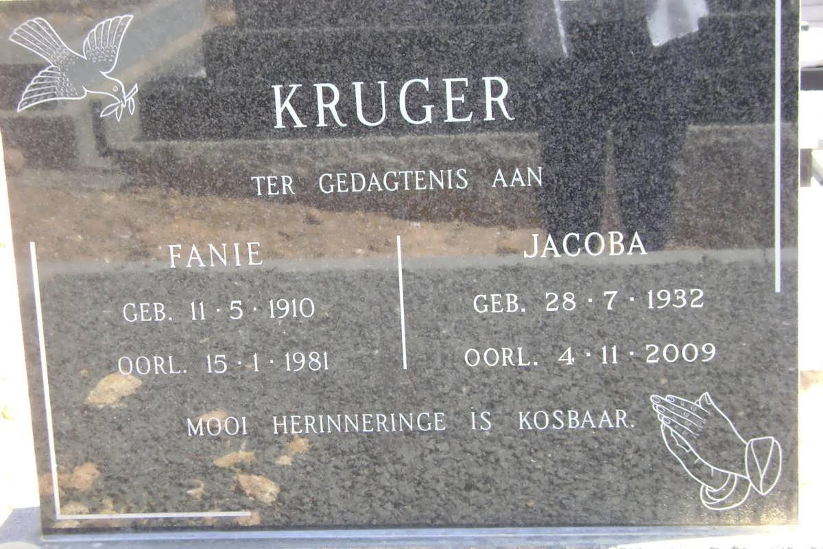 KRUGER Fanie 1910-1981 &amp; Jacoba 1932-2009