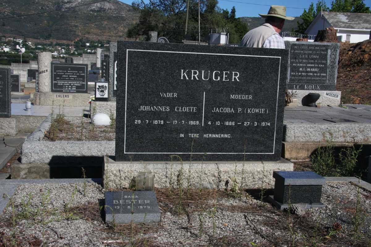 KRUGER Johannes Cloete 1879-1969 &amp; Jacoba P. 1886-1974 :: BESTER Baba 1973 :: KRUGER Martha Elizabeth 1925-1999