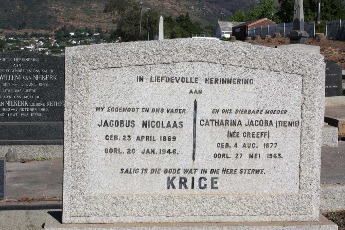 KRIGE Jacobus Nicolaas 1869-1946 &amp; Catharina Jacoba GREEFF 1877-1963