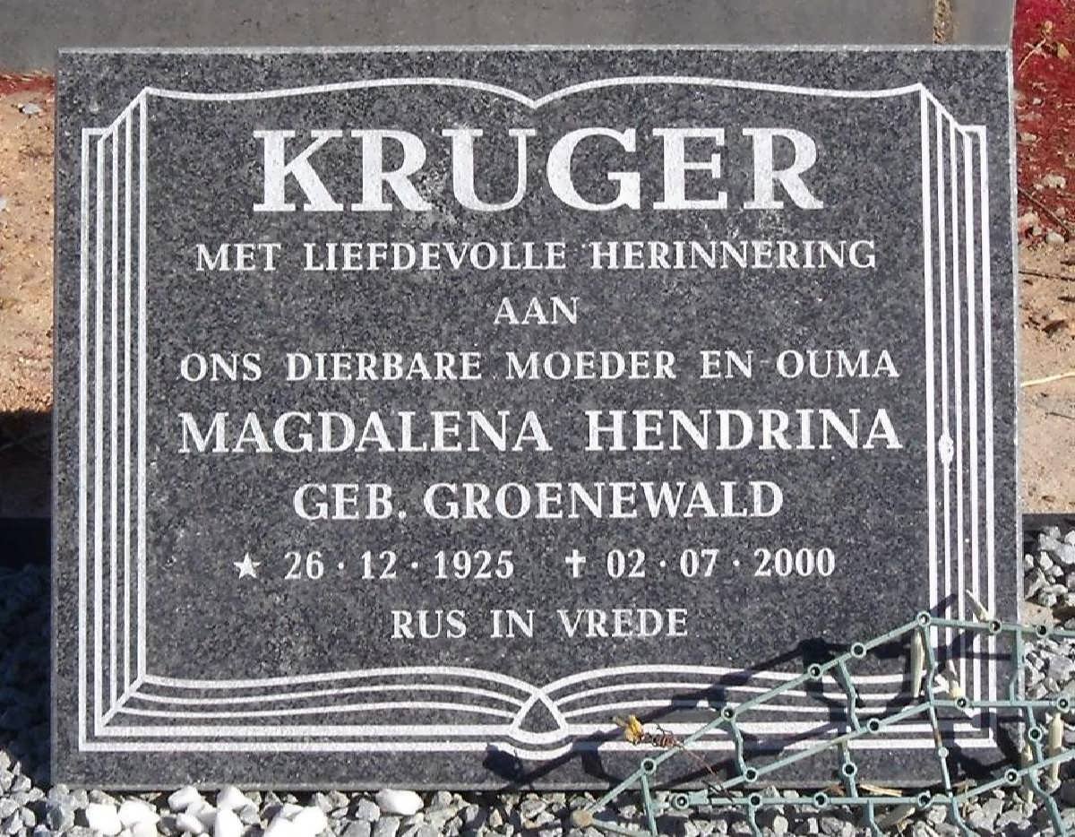 KRUGER Magdalena Hendrina nee GROENEWALD 1925-2000