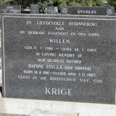 KRIGE Willem 1916-1965 &amp; Daphne Stella HOPPER 1916-1987