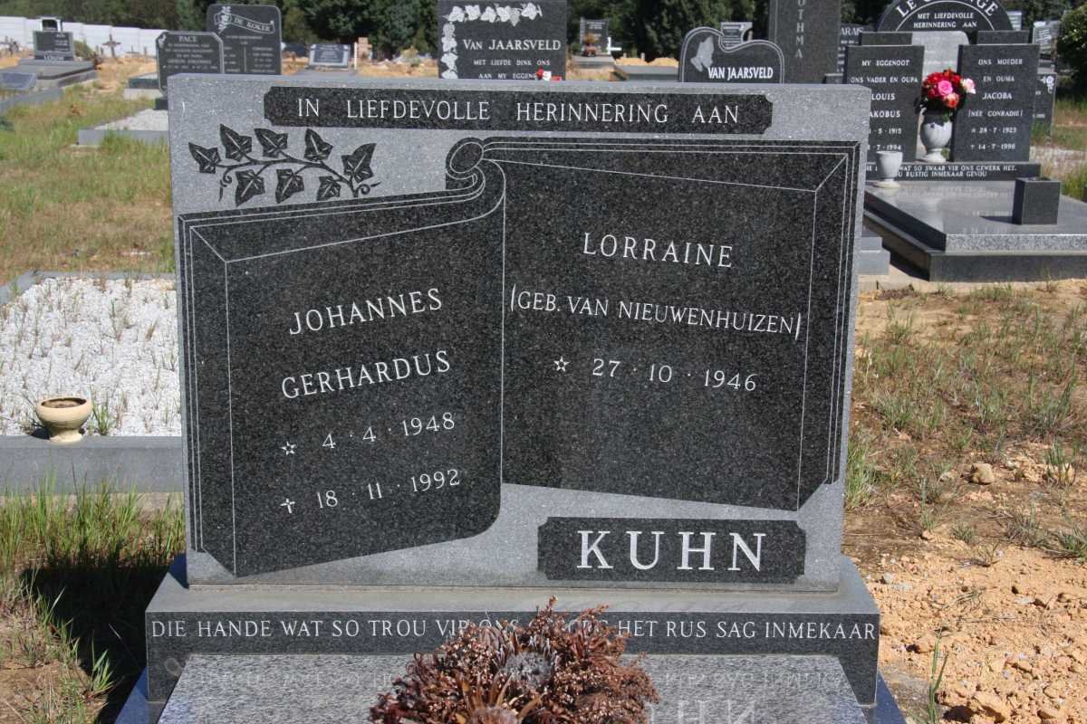KUHN Johannes Gerhardus 1948-1992 &amp; Lorraine VAN NIEUWENHUIZEN 1946-