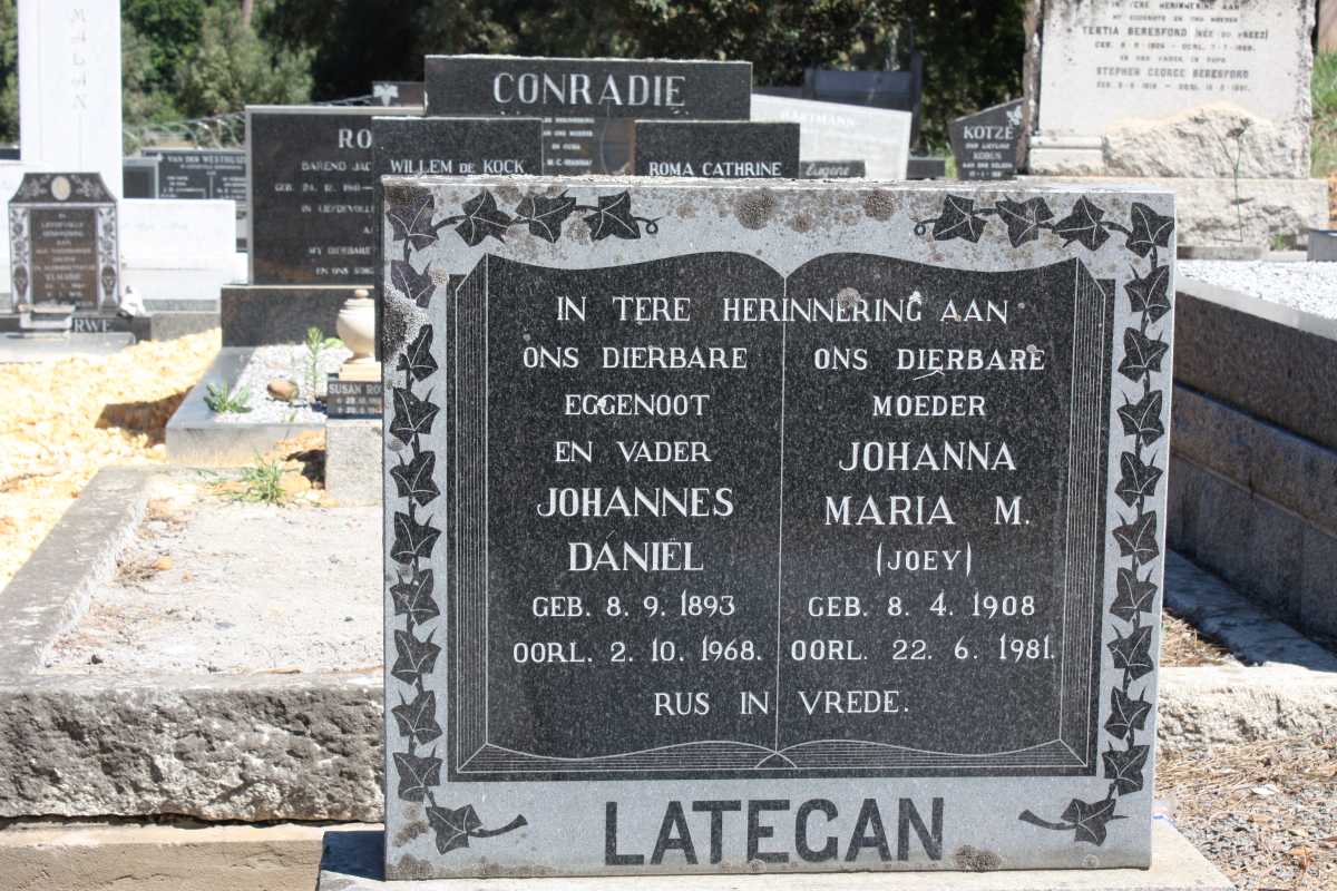 LATEGAN Johannes Daniel 1893-1968 & Johanna Maria M. 1908-1981