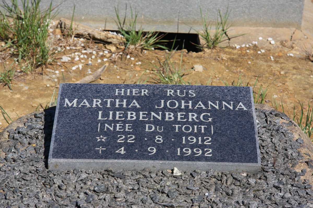 LIEBENBERG Martha Johanna nee DU TOIT 1912-1992