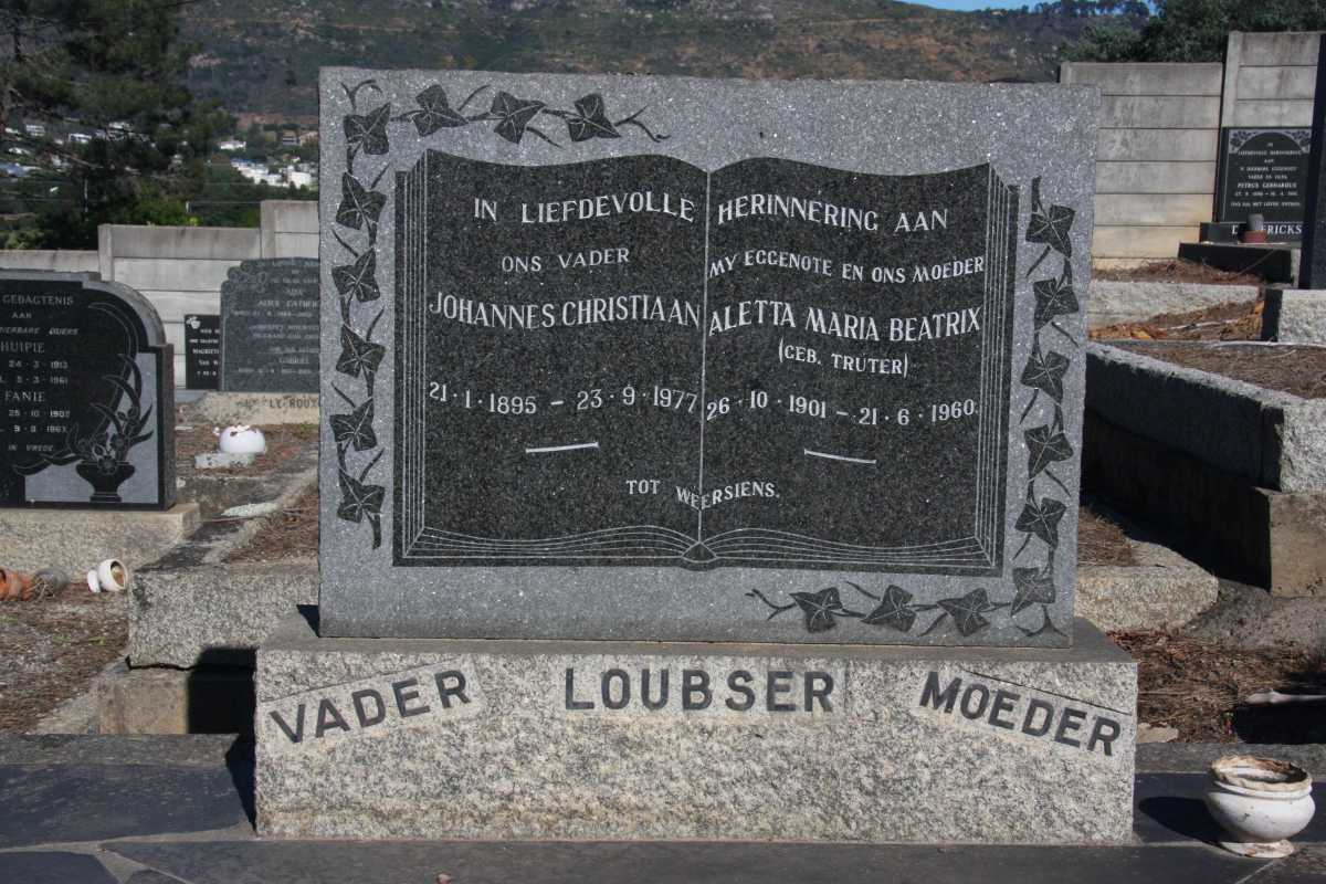 LOUBSER Johannes Christiaan 1895-1977 & Aletta Maria Beatrix TRUTER 1901-1960