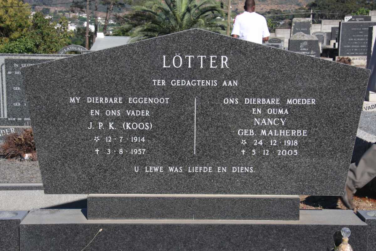 LOTTER J.P.K. 1914-1957 & Nancy MALHERBE 1918-2005