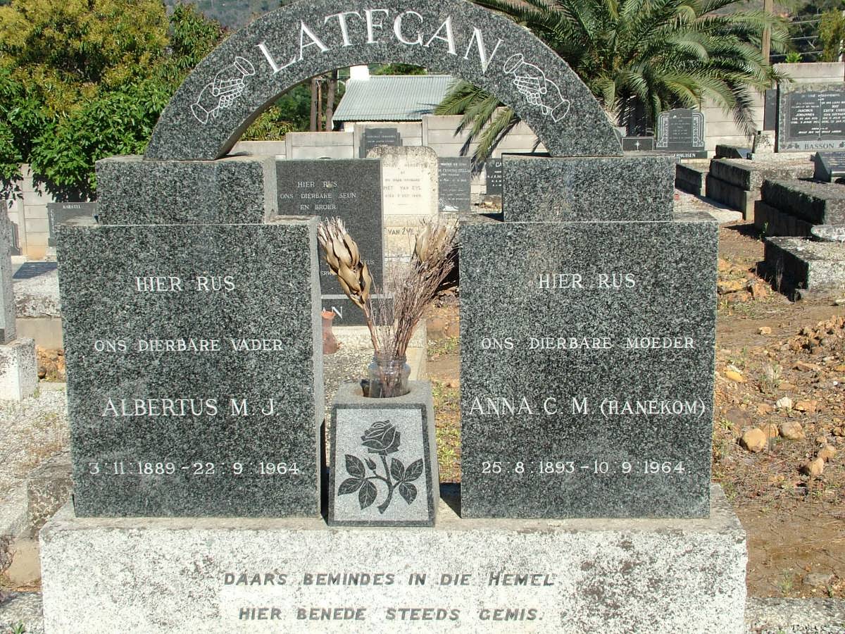 LATEGAN Albertus M.J. 1889-1964 & Anna C.M. HANEKOM 1893-1964