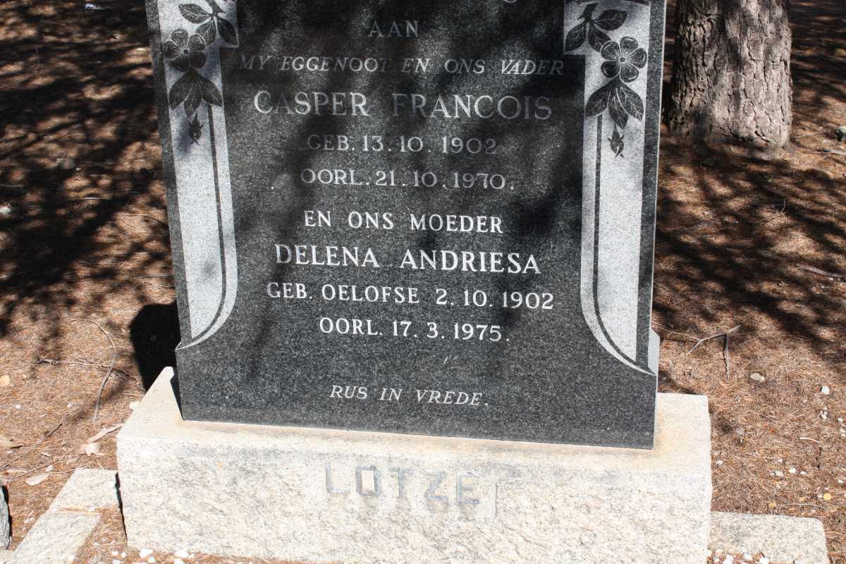 LOTZE Casper Francois 1902-1970 & Delena Andriesa OELOFSE 1902-1975
