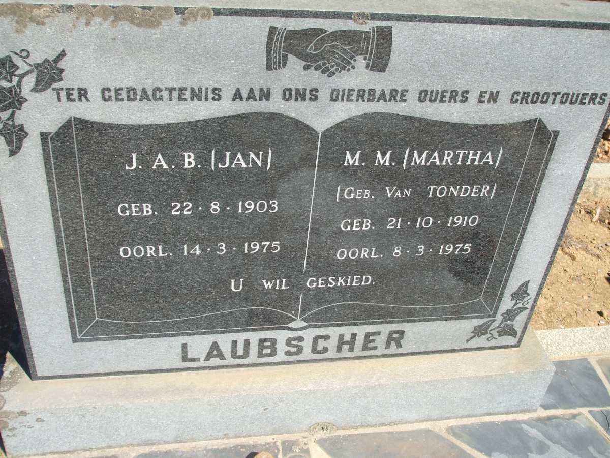 LAUBSCHER J.A.B. 1903-1975 & M.M. Martha VAN TONDER 1910-1975
