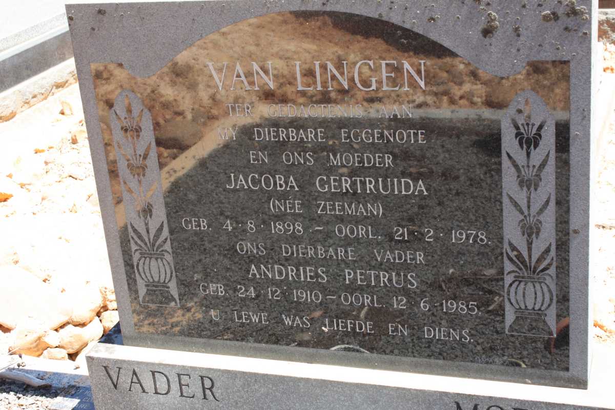 LINGEN Andries Petrus, van 1910-1985 & Jacoba Gertruida ZEEMAN 1898-1978
