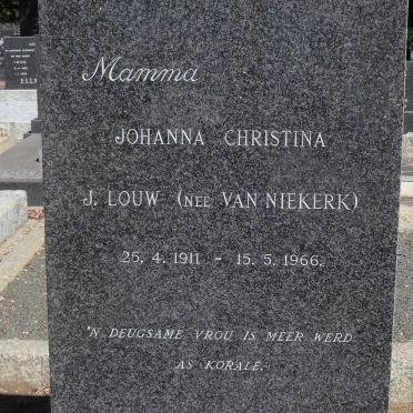 LOUW Johanna Christina J. nee VAN NIEKERK 1911-1966