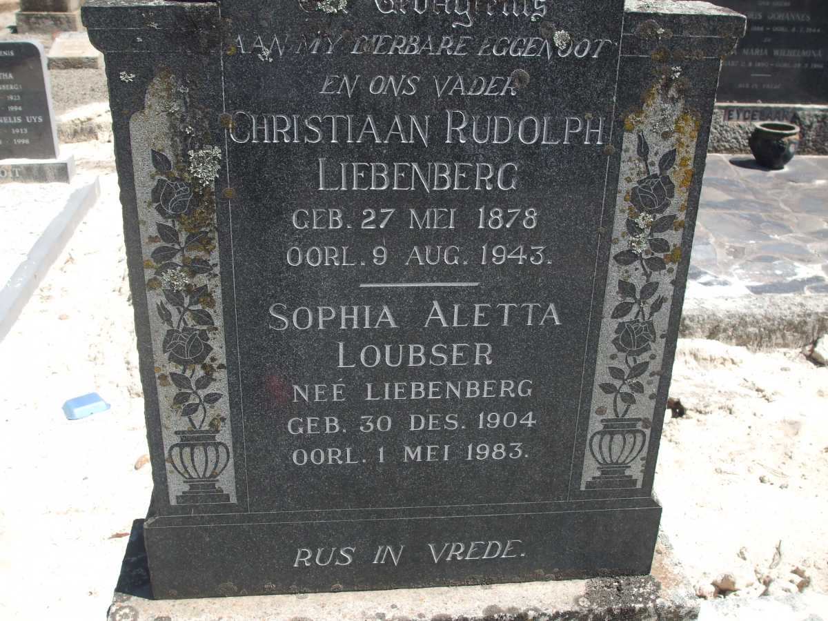 LIEBENBERG Christiaan Rudolph 1878-1943 :: LOUBSER Sophia Aletta nee LIEBENBERG 1904-1983