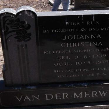 MERWE Johanna Christina, van der nee BENCE voorheen BEKKER 1909-1975