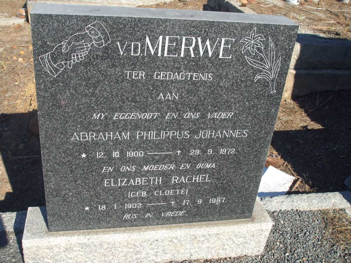 MERWE Abraham Philippus Johannes, V.D. 1900-1972 & Elizabeth Rachel CLOETE 1902-1987