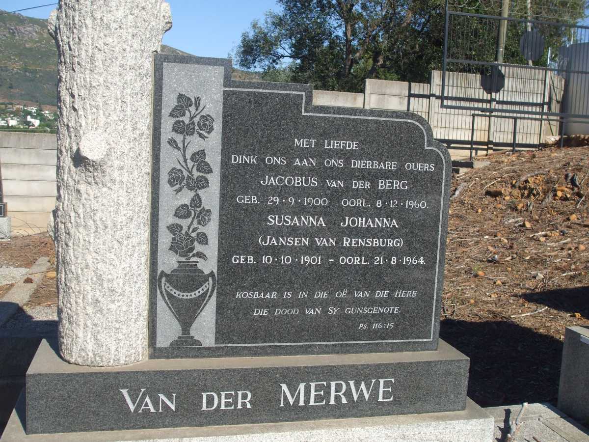 MERWE Jacobus Van Der Berg, van der 1900-1960 & Susanna Johanna JANSEN VAN RENSBURG 1901-1964