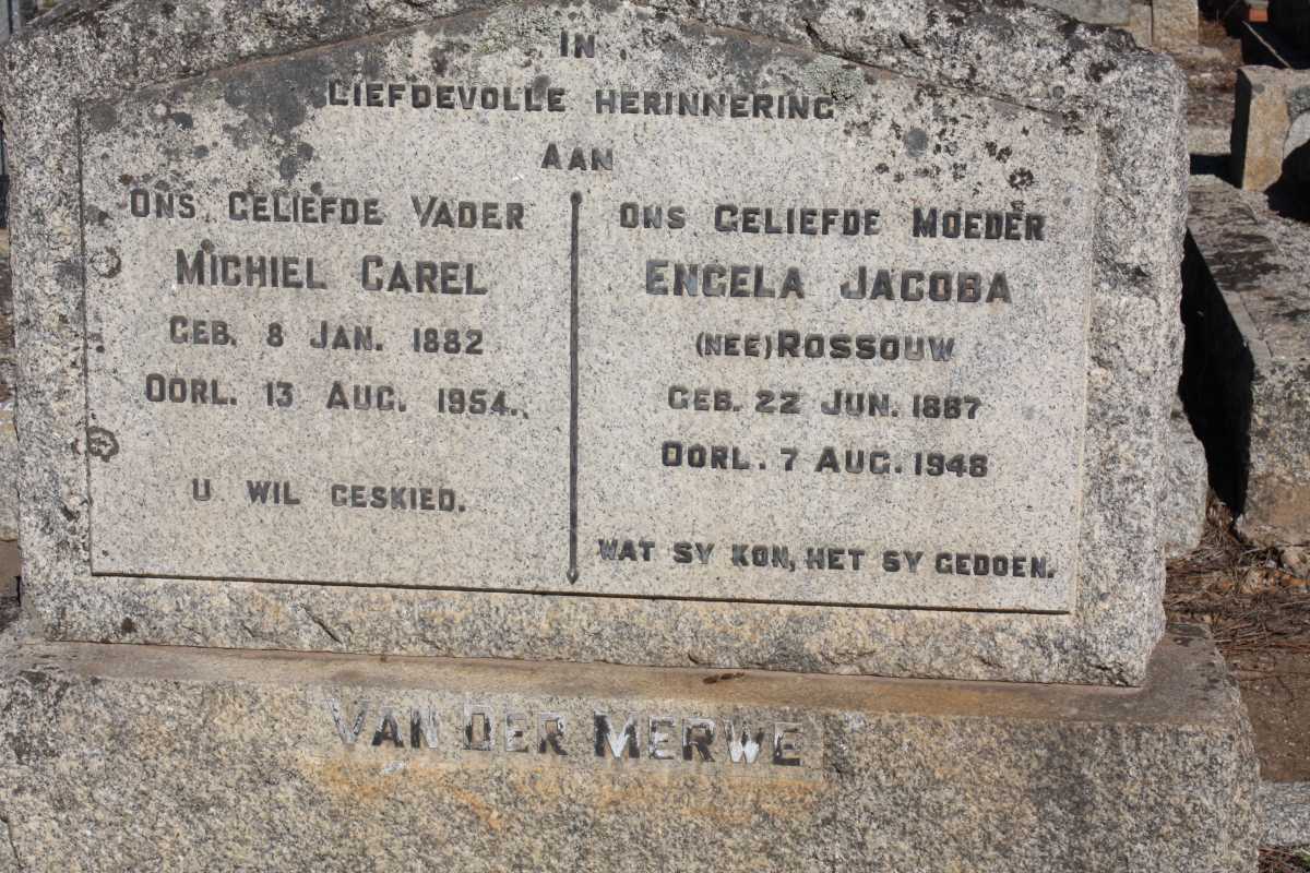 MERWE Michiel Carel, van der 1882-1954 & Engela Jacoba ROSSOUW 1887-1948