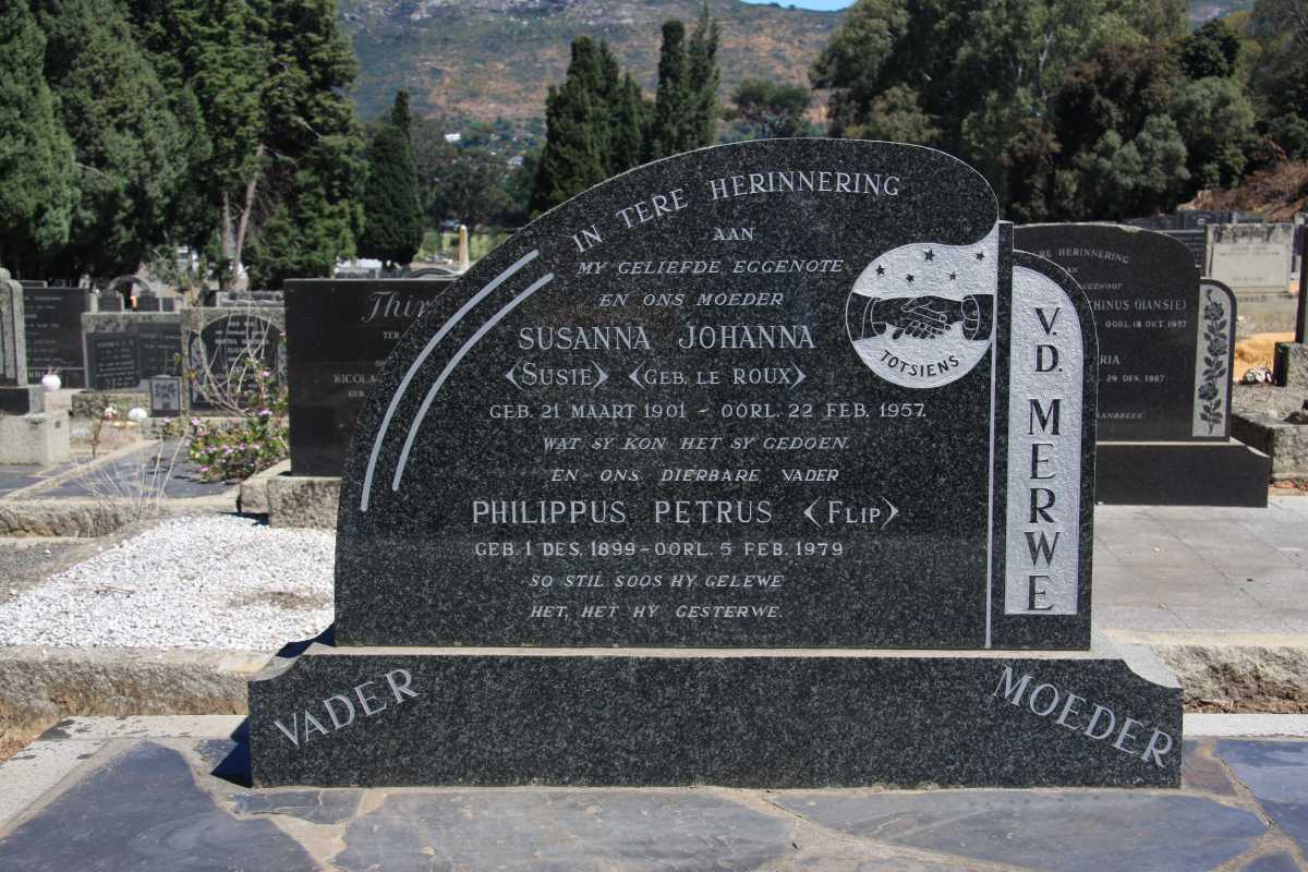 MERWE Philippus Petrus, V.D. 1899-1979 & Susanna Johanna LE ROUX 1901-1957